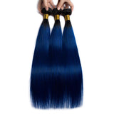Load image into Gallery viewer, Morketic Straight Brazilian Human Hair Black Roots Blue Hair 1 Bundle