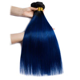 Load image into Gallery viewer, Morketic Straight Brazilian Human Hair Black Roots Blue Hair 1 Bundle
