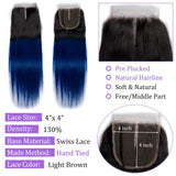 Load image into Gallery viewer, Morketic Black Roots Blue Ombre Color Hair 4x4 Straight Swiss Lace Closure With Baby Hair Remy Human Hair