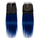 Load image into Gallery viewer, Morketic Black Roots Blue Ombre Color Hair 4x4 Straight Swiss Lace Closure With Baby Hair Remy Human Hair