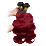 Load image into Gallery viewer, Morketic Black Roots Burgundy Color Ombre Brazilian Human Hair Body Wave 1 Bundle