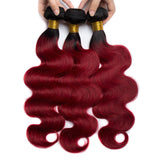 Load image into Gallery viewer, Morketic Black Roots Burgundy Color Ombre Brazilian Human Hair Body Wave 1 Bundle