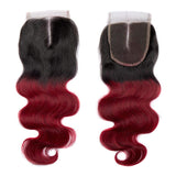 Load image into Gallery viewer, Morketic Body Wave Closure Black Roots Burgundy Ombre Color Hair 4x4 Swiss Lace Closure With Baby Hair Remy Human Hair