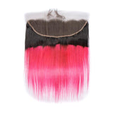 Load image into Gallery viewer, Morketic Black Roots Pink Ombre Color Hair HD Transparent 13x4 Straight Lace Frontal Pre Plucked Natural Hairline With Baby Hair Remy Human Hair