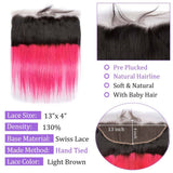 Load image into Gallery viewer, Morketic Black Roots Pink Ombre Color Hair HD Transparent 13x4 Straight Lace Frontal Pre Plucked Natural Hairline With Baby Hair Remy Human Hair