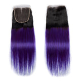 Load image into Gallery viewer, Morketic Black Roots Purple Ombre Hair Color Hair 4X4 Swiss Lace Closure Straight With Baby Hair Remy Human Hair