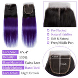 Load image into Gallery viewer, Morketic Black Roots Purple Ombre Hair Color Hair 4X4 Swiss Lace Closure Straight With Baby Hair Remy Human Hair