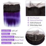 Load image into Gallery viewer, Morketic Black Roots Purple Ombre Color Hair HD Transparent 13x4 Straight Lace Frontal Closure Pre Plucked With Baby Hair Remy Human Hair