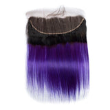 Load image into Gallery viewer, Morketic Black Roots Purple Ombre Color Hair HD Transparent 13x4 Straight Lace Frontal Closure Pre Plucked With Baby Hair Remy Human Hair