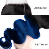 Load image into Gallery viewer, Morketic Black Roots Blue Ombre Color Hair 4x4 Swiss Lace Closure Body Wave With Baby Hair Remy Human Hair
