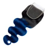 Load image into Gallery viewer, Morketic Black Roots Blue Ombre Color Hair 4x4 Swiss Lace Closure Body Wave With Baby Hair Remy Human Hair