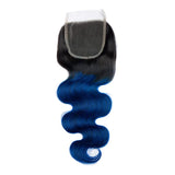 Load image into Gallery viewer, Morketic Black Roots Blue Ombre Color Hair 4x4 Swiss Lace Closure Body Wave With Baby Hair Remy Human Hair