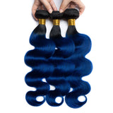 Load image into Gallery viewer, Morketic Black Roots Blue Hair Brazilian Body Wave Human Hair 1 Bundle