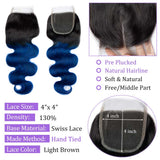 Load image into Gallery viewer, Morketic Black Roots Blue Ombre Color Hair 4x4 Swiss Lace Closure Body Wave With Baby Hair Remy Human Hair