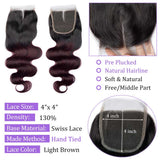 Load image into Gallery viewer, Morketic Black Roots Dark 99J Color Hair 4x4 Swiss Lace Closure Body Wave With Baby Hair Remy Human Hair