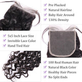 Load image into Gallery viewer, Morketic Water Wave 5x5 Invisible Swiss Lace Closure Free Part With Baby Hair Black Remy Human Hair