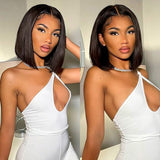 Load image into Gallery viewer, Dark Brown Color Short Bob Straight Double Drawn Hair Grade 6-inch Deep Lace Glueless Human Hair Wig