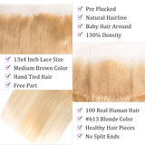 Load image into Gallery viewer, Morketic Straight HD Transparent 613 Blonde 13*4 Lace Frontal Closure Ear To Ear With Baby Hair Brazilian Remy Human Hair