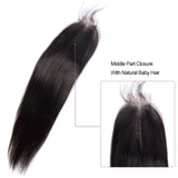 Load image into Gallery viewer, Morketic 2x6Inch Middle Part Lace Closure Brazilian Straight Remy Human Hair Swiss Lace Closure With Baby Hair
